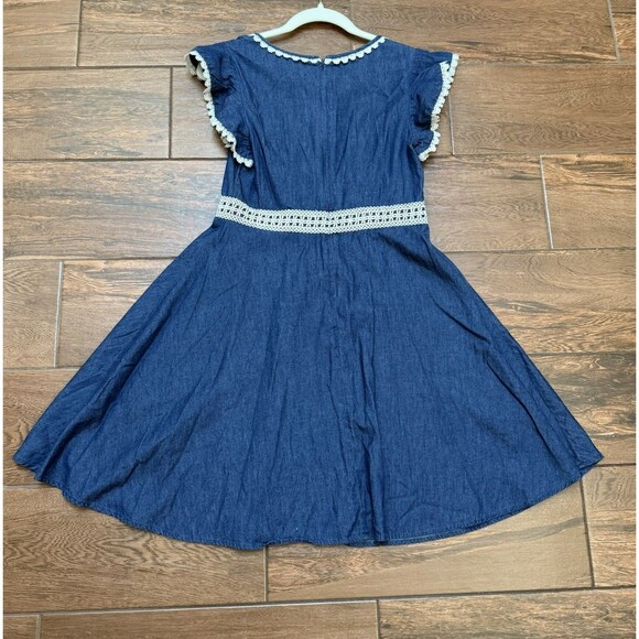 Womens Disney Beauty & The Beast Sz M Belle Denim Dress White Lace Vneck Cosplay - Picture 7 of 7